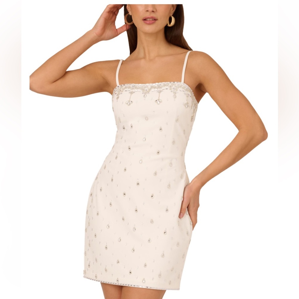 Adrianna Papell White Dress with Silver Accents